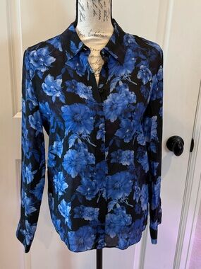 Alice + Olivia Black Blouse with Blue Floral Print